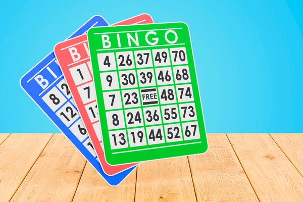 Bingo Kaarten Houten Tafel Rendering — Stockfoto