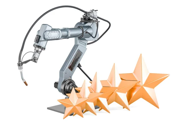 Soldadura Robots Con Cinco Estrellas Doradas Valoración Del Cliente Representación — Foto de Stock