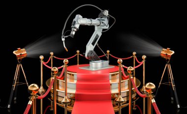Robot kaynaklı podyum. Siyah arkaplanda 3B görüntüleme
