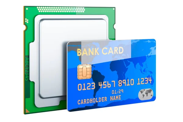 Cpu Com Cartão Crédito Bancário Renderização Isolado Fundo Branco — Fotografia de Stock