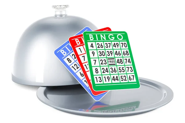 Restaurante Cloche Com Cartões Bingo Renderização Isolado Fundo Branco — Fotografia de Stock