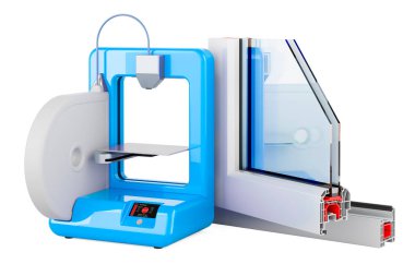 3D yazıcılı plastik pencere profili, beyaz arkaplanda 3D görüntüleme