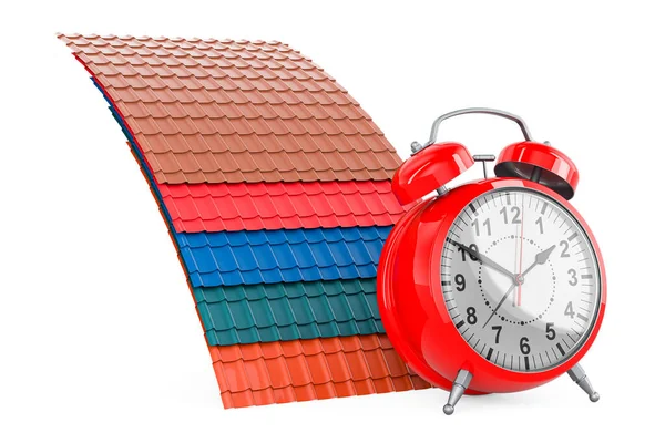 Azulejos Techo Metal Color Con Reloj Despertador Representación Aislado Sobre —  Fotos de Stock