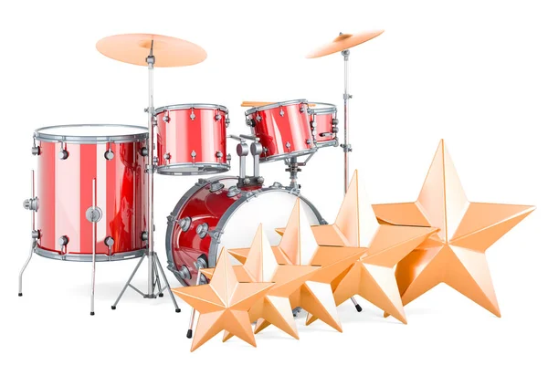 Drum Kit Five Golden Stars Customer Rating Rendering Isolated White — Stock Photo, Image