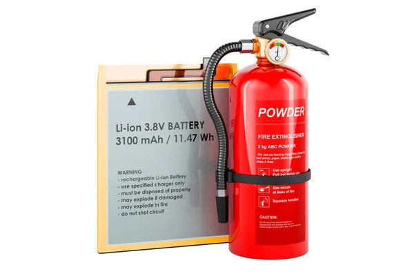 Fire Extinguisher Battery Accumulator Lithium Ion Cell Phone Battery Rendering — Stock Photo, Image