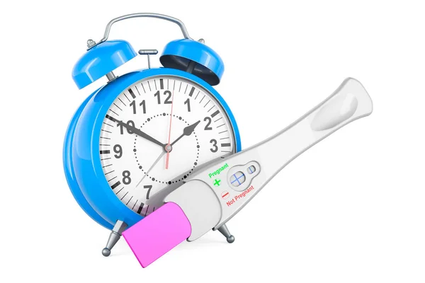 Pregnancy Test Positive Alarm Clock Rendering Isolated White Background — Stock Photo, Image