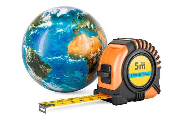 Earth Globe Dengan Ukuran Tape Rendering Terisolasi Pada Latar Belakang — Stok Foto