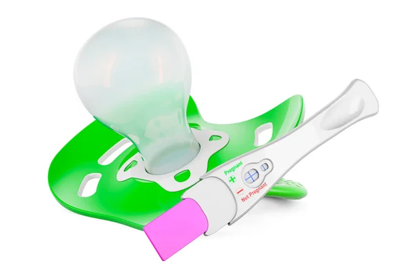 Pregnancy Test Positive Baby Pacifier Rendering Isolated White Background — Stock Photo, Image