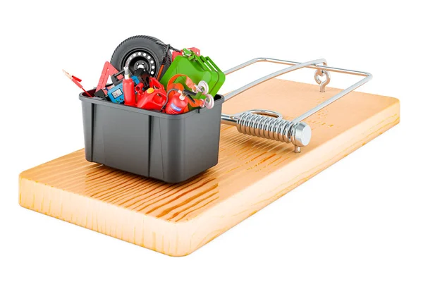 Plastic Box Full Car Tools Equipment Accessories Mousetrap Rendering Isolated — Stock Photo, Image