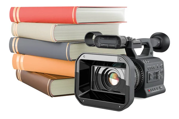Books Professional Video Camera Rendering Isolated White Background — Stock Photo, Image