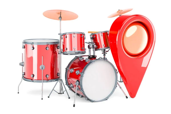 Drum Kit Map Pointer Rendering Isolated White Background — Stock Photo, Image