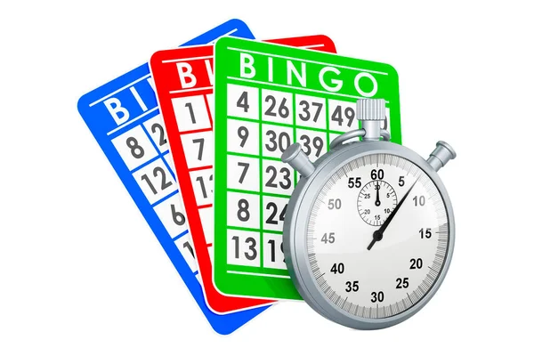 Bingo Kártyák Stopperrel Renderelés Elszigetelt Fehér Háttér — Stock Fotó