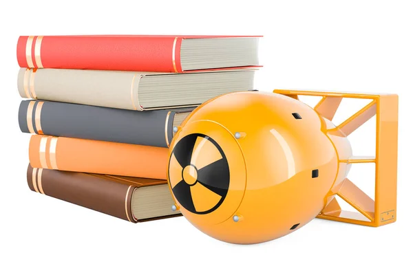 Atombombe Mit Büchern Rendering Isoliert Auf Weißem Hintergrund — Stockfoto
