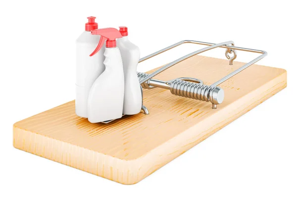 Detergente Productos Limpieza Dentro Ratonera Representación Aislada Sobre Fondo Blanco — Foto de Stock