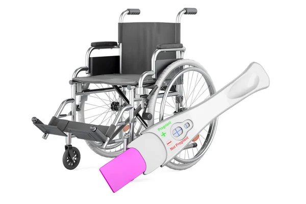 Schwangerschaftstest Positiv Mit Manuellem Rollstuhl Rendering Isoliert Auf Weißem Hintergrund — Stockfoto