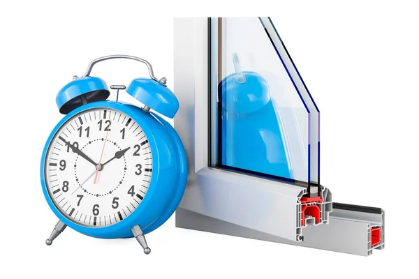 Plastic Window Profile Alarm Clock Rendering Isolated White Background — Stock Photo, Image