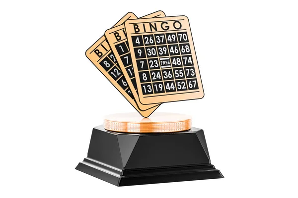 Bingó Kártyák Arany Díj Koncepció Renderelés Elszigetelt Fehér Háttér — Stock Fotó