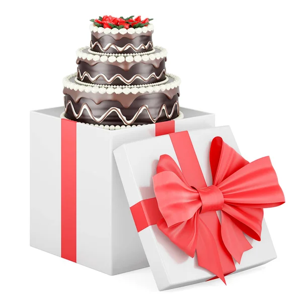 Шоколадний Торт День Народження Всередині Подарункової Коробки Теперішня Концепція Візуалізація — стокове фото