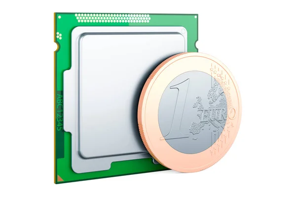 Cpu Con Moneda Euro Representación Aislada Sobre Fondo Blanco — Foto de Stock