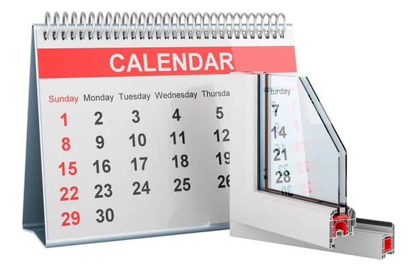 Plastic Window Profile Desk Calendar Rendering Isolated White Background — Stock Photo, Image