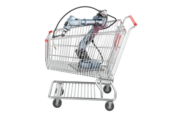 Robot Welding Shopping Cart Rendering Isolated White Background — Stock Photo, Image