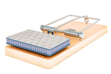 Fare kapanının içindeki yatak. Beyaz arkaplanda 3B görüntüleme izole edildi