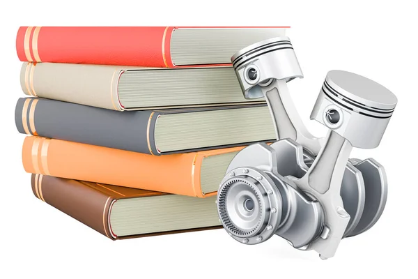 Engine Piston Books Automotive Courses Concept Rendering Isolated White Background — Stock Photo, Image