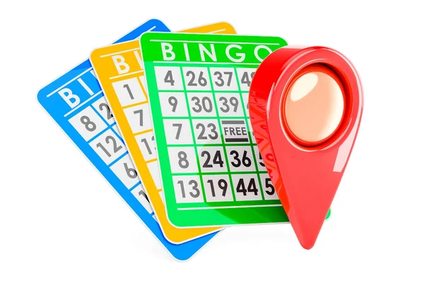 Cartes Bingo Avec Pointeur Carte Rendu Isolé Sur Fond Blanc — Photo