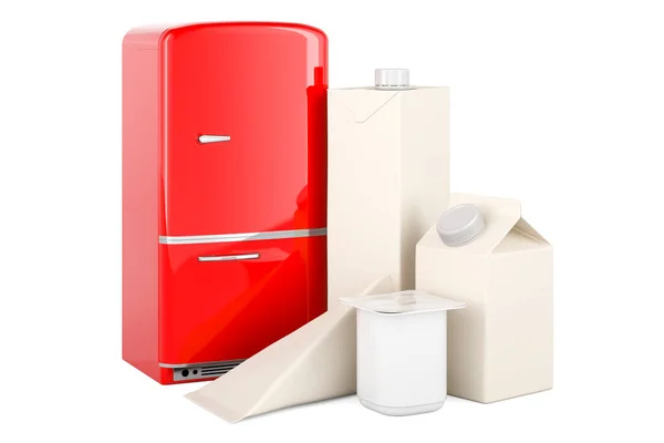 Упаковка Молока Сокові Продукти Холодильником Візуалізація Ізольовані Білому Тлі — стокове фото