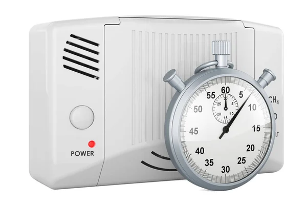 Koolmonoxide Detector Met Stopwatch Weergave Geïsoleerd Witte Achtergrond — Stockfoto