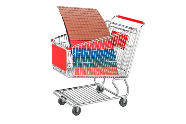 Color Metal Roof Tiles Shopping Cart Rendering Isolated White Background — Stock Photo, Image