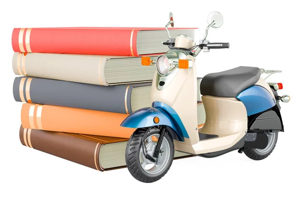 Moped Mit Büchern Darstellung Isoliert Auf Weißem Hintergrund — Stockfoto