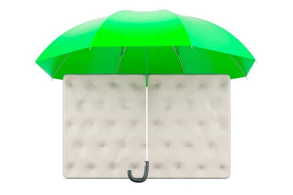 Matratze Unter Regenschirm Rendering Isoliert Auf Weißem Hintergrund — Stockfoto