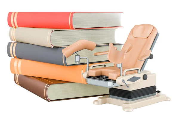 Bücher Mit Gynäkologischem Stuhl Darstellung Isoliert Auf Weißem Hintergrund — Stockfoto