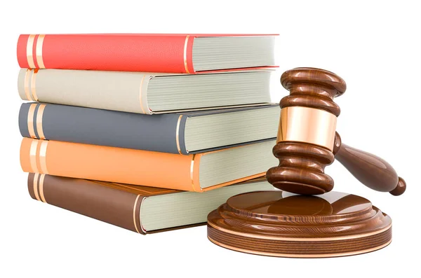 Βιβλία Ξύλινο Σφυρί Νομική Εκπαίδευση Έννοια Απόδοση Απομονώνονται Λευκό Φόντο — Φωτογραφία Αρχείου