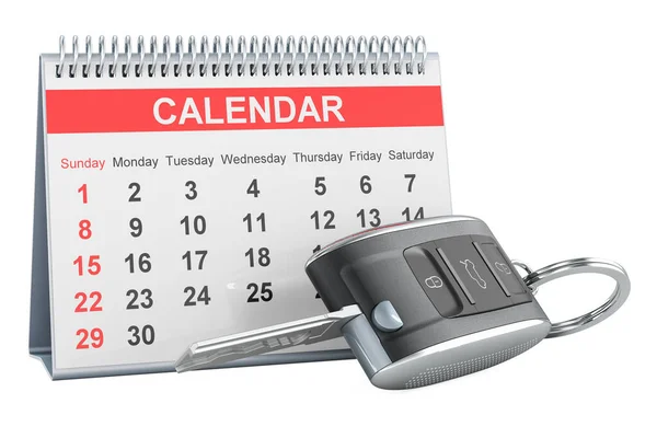 Autoschlüssel Mit Tischkalender Rendering Isoliert Auf Weißem Hintergrund — Stockfoto