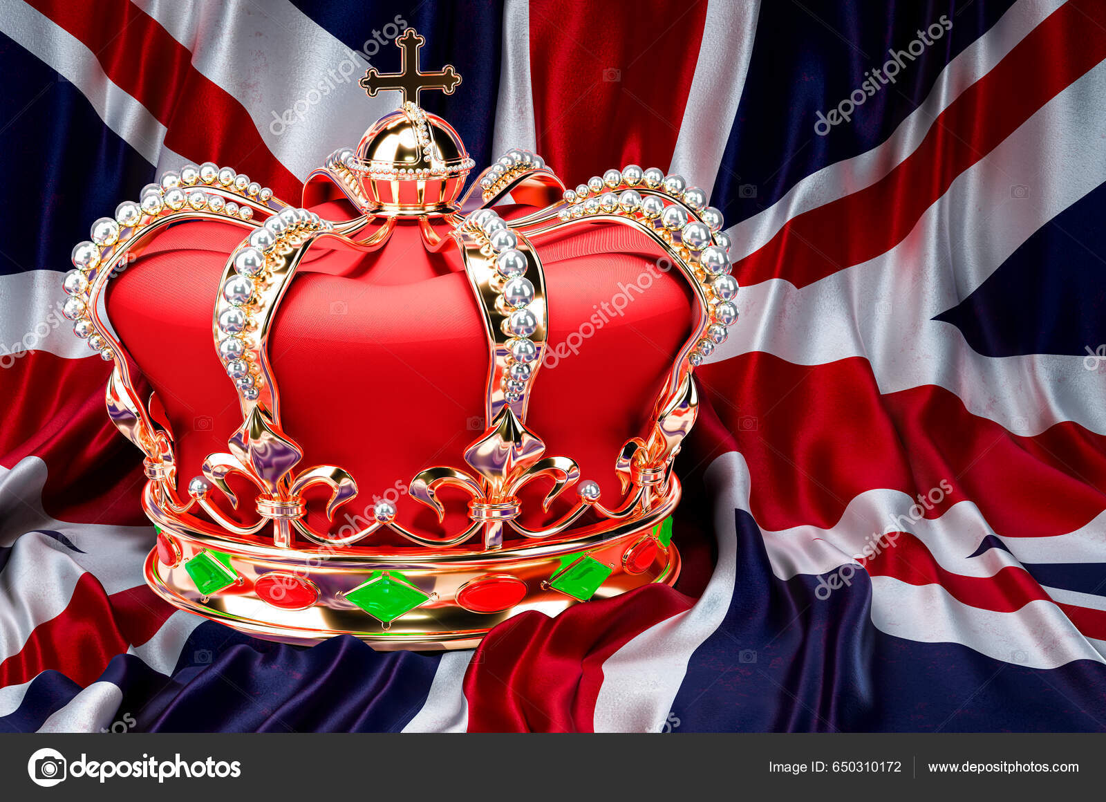 Royal Golden Crown Jewels United Kingdom Flag Background Rendering