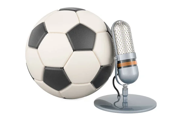 Soccer Ball Microphone Football Commentaries Concept Rendering Isolated White Background — Stock Photo, Image