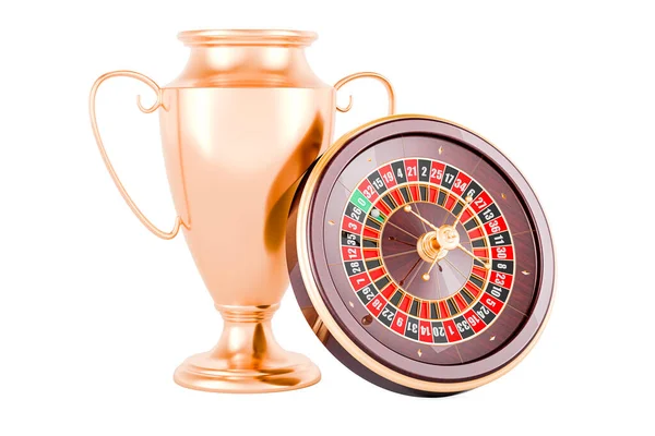 Casino Roulette Gold Trophy Cup Award Rendering Isolated White Background — Stock Photo, Image