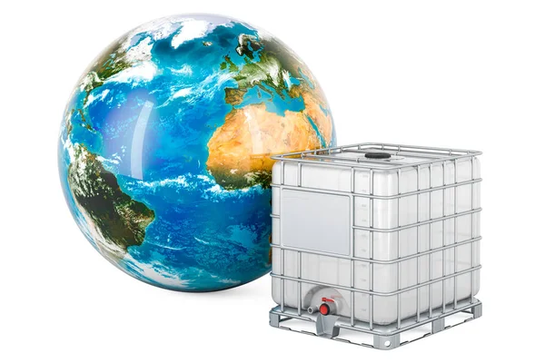 Zwischenbehälter Mit Earth Globe Rendering Isoliert Auf Weißem Hintergrund — Stockfoto