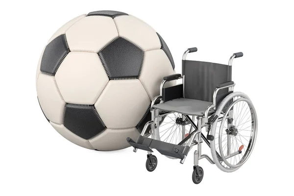 Μπάλα Ποδοσφαίρου Χειροκίνητο Αναπηρικό Αμαξίδιο Απόδοση Απομονωμένη Λευκό Φόντο — Φωτογραφία Αρχείου