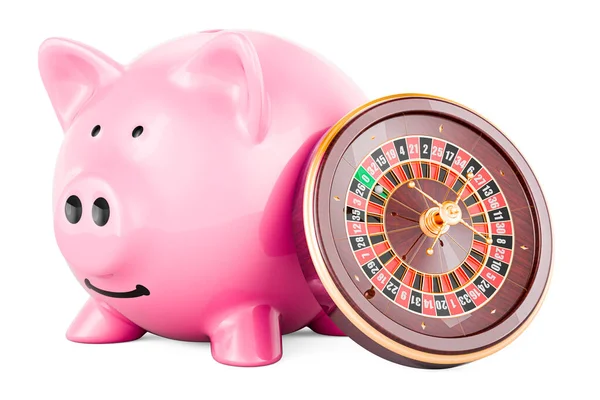 Casino Roulette Piggy Bank Rendering Isolated White Background — Stock Photo, Image
