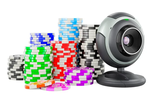 Webcam Casino Tokens Rendering Isolated White Background — Stock Photo, Image