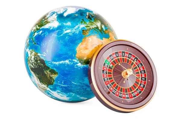 Казино Рулетка Earth Globe Рендеринг Ізольований Білому Тлі — стокове фото