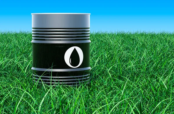 Olievat Het Groene Gras Tegen Blauwe Lucht Rendering — Stockfoto