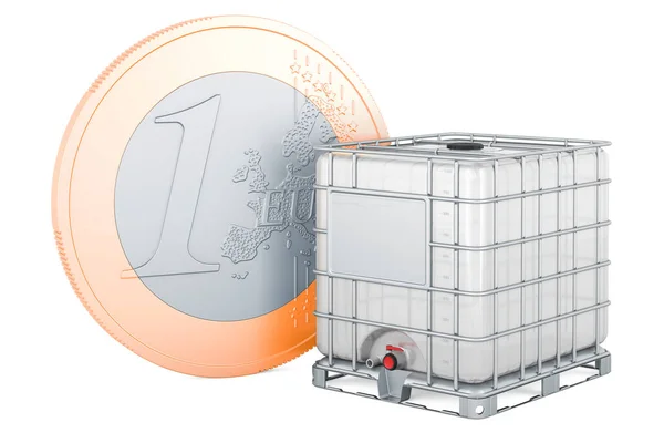 中间散装货箱 装有欧元硬币 3D渲染 白色背景隔离 — 图库照片