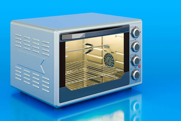 対流トースター青を背景にロティスリーとグリルでオーブン 3Dレンダリング — ストック写真
