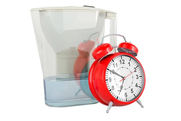 Pitcher Water Filter Alarm Clock Rendering Isolated White Background — Stock Photo, Image