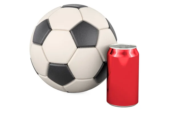 Soccer Ball Drink Can Rendering Isolated White Background — Stock Photo, Image