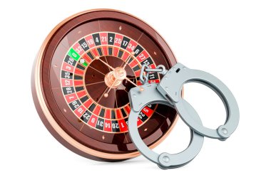 Kumarhane ruletli kelepçeler, beyaz arka planda 3 boyutlu görüntüler.